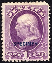 1c Franklin Justice Department special printing single, 1875. Creator: Unknown.