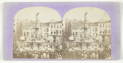 Untitled [crowd round a fountain], 1875/99.  Creator: Unknown.