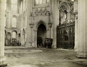 Ely Cathedral: Octagon from South Transept Chairs & Benches Removed, 1899. Creator: Frederick Henry Evans.