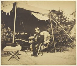 Officers Seated at a Tent, Camp de Châlons, 1857. Creator: Gustave Le Gray.