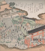 Crowd of People Looking at the Festival Dance at the Front of Futaara Shrine, 19th century. Creator: Kubo Shunman.