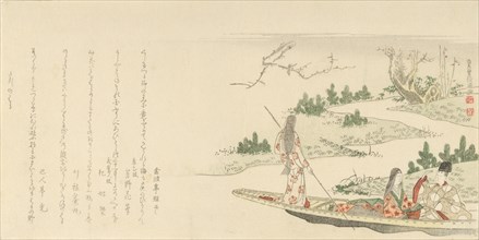 Courtier and Lady with a Young Woman Poling a Boat, 1796. Creator: Kubo Shunman.