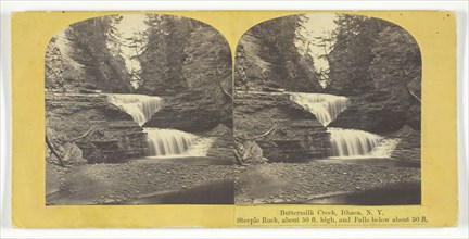 Buttermilk Creek, Ithaca, N.Y. Steeple Rock, about 50 ft. high, and Falls below about 50 ft., 1860/6 Creator: J. C. Burritt.