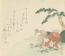 Two Girls Collect New Year's Herbs, 1797. Creator: Kubo Shunman.