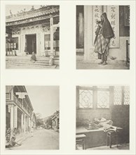 Front of Kwan-Yin Temple, Hong-Kong; A Mendicant Priest; A Street in Hong-Kong; Opium..., c. 1868. Creator: John Thomson.