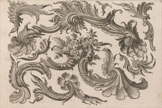 Various Designs for Rocaille Ornaments, Plate 3 from: 'Fortsezung von unter..., Printed ca. 1750-56. Creator: Jeremias Wachsmuth.