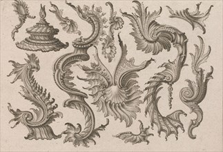 Various Designs for Rocaille Ornaments, Plate 4 from: 'Fortsezung von unter..., Printed ca. 1750-56. Creator: Jeremias Wachsmuth.