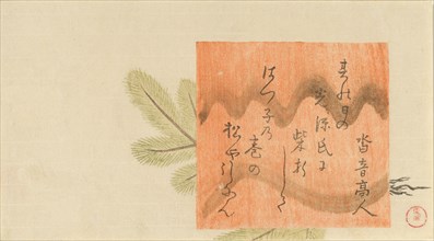 Pine Sapling with Poem Card, 1795. Creator: Kubo Shunman.