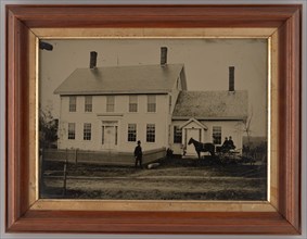 Untitled (House with Horse-Drawn Carriage and Three People), 1865. Creator: Unknown.