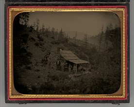 Untitled (Miners and Log Cabin), 1856. Creator: Unknown.