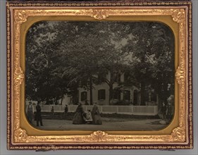 Untitled (People in front of a Building), 1861. Creator: Unknown.
