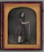 Untitled (Portrait of Girl Holding Stick and Hoop), 1846. Creator: Unknown.