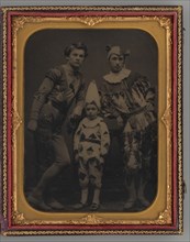 Untitled (Portrait of two Men and one Boy, Dressed in Clown Costumes), 1865. Creator: Unknown.