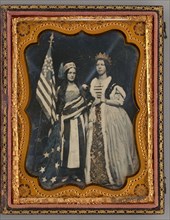 Untitled (Portrait of Two Standing Women Holding an American Flag), 1856. Creator: Unknown.