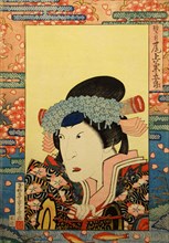 Kabuki actor Onoe Kikugorô III as Shizuka Gozen, 1830.  Creator: Gyokuryutei Shigeharu.