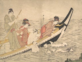 Boating Party with Children Swimming, late 18th century. Creator: Kitagawa Utamaro.
