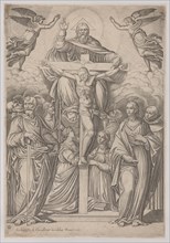 The Trinity, with the crucifixion at center and saints to both sides, 1586. Creator: Giovanni Battista Cavalieri.