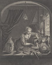 Milkmaid after the painting of G.Dou in the Cabinet of Mr. Poullain, mid-17th century. Creator: Charles François Adrien Macret.