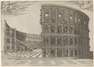 Section and elevation of the Colosseum in Rome, 1581. Creator: Giovanni Ambrogio Brambilla.