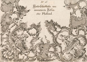 Two Designs for Ceiling Decorations, Plate 1 from 'Unterschiedliche neu inv..., Printed ca. 1750-56. Creator: Jeremias Wachsmuth.