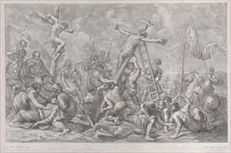 The Crucifixion, with the lowering of the cross at center, soldiers throughout, and a thie..., 1762. Creator: Giovanni Battista Cipriani.