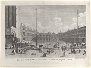 View of Piazza San Marco, with the church of San Geminiano at the far end, and figures and..., 1763. Creator: Giovanni Battista Brostoloni.