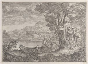 Landscape with the flight into Egypt, 1626-80. Creator: Giovanni Francesco Grimaldi.