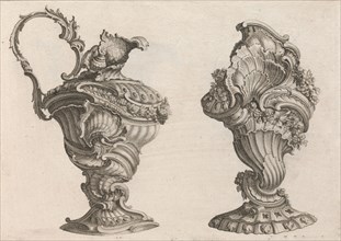 Designs for a Ewer and a Lidded Vase, Plate 2 from: 'Schöne und auf die neu..., Printed ca. 1750-56. Creator: Jeremias Wachsmuth.