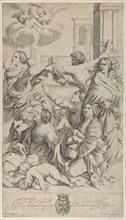 Massacre of the Innocents; group of women and children being attacked, two angels a..., ca. 1640-70. Creator: Gian Battista Bolognini.