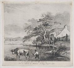 Herdsman and Bull, after Ruisdael, 1772. Creator: Jean-Jacques de Boissieu.