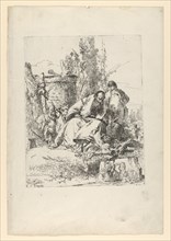 Seated magician, boy and four figures from the Scherzi di Fantasia, ca. 1743-50. Creator: Giovanni Battista Tiepolo.