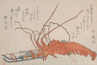 Lobster, Hamayumi (Ceremonial Miniature Bow) with Arrows and Fans, 18th-19th century. Creator: Kubo Shunman.