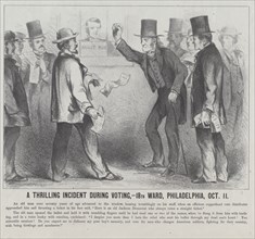 A Thrilling Incident During the Voting, 18th Ward, Philadelphia, October 11, 1864. Creator: Harley.