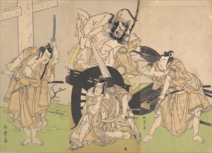 Kabuki Actors Ichikawa Yaozo II, Nakajima Mihoemon II, Ichikawa Ebizo III ..., 7th month, 1776. Creator: Shunsho.
