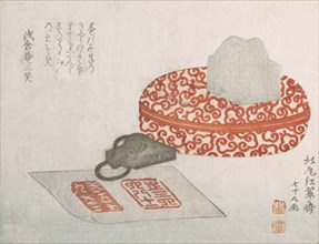 Seals and a Carved Lacquer Container for Seal Ink, 1817. Creator: Kitao Shigemasa.