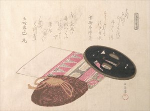 Tsuba (Sword Guard) and Bags, 19th century. Creator: Kubo Shunman.