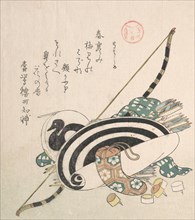 “Bow, Arrows, Target, and Other Outfits for Archery,”..., ca. 1814. Creator: Kubo Shunman.