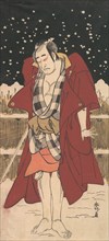 Onoe Matsusuke as Man Armed with a Sword, Standing in Snow before a Fence, 1786. Creator: Katsukawa Shunko.