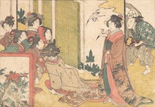 Girls Entertained by Performers, from the illustrated book Flowers of the Four Seasons, 1801. Creator: Kitagawa Utamaro.