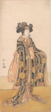 Yoshizawa Iroha as a Woman (Tomoe Gozen?) Standing on the Bank, 1774 or 1775. Creator: Shunsho.