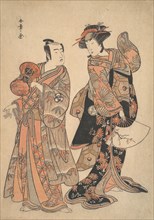 The Third Segawa Kikunojo as Ochiyo and Bando Mitsugoro as Hanbei, 5th month, 1781. Creator: Shunsho.
