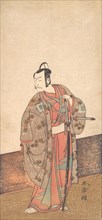 The Actor Ichikawa Danjuro V standing inside of a house and in front of an engawa, ca. 1772. Creator: Shunsho.