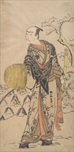 The First Nakamura Nakazo as a Komuso Standing in the Snow by a Fence, ca. 1775. Creator: Shunsho.