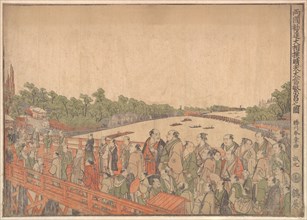 Ryogoku Kanjin Osumo sei-ten oatari hanjo no zu, ca. 1778. Creator: Shunsho.