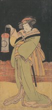 The Second Yamashita Kinsaku as a Woman Standing at Night, ca. 1779. Creator: Shunsho.