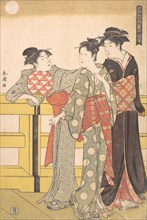 Three Women on a Bridge, ca. 1785. Creator: Katsukawa Shuncho.