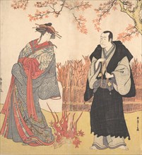 The Second Segawa Tomisaburo as a Tall Courtesan Standing in a Room, ca. 1785. Creator: Shunsho.