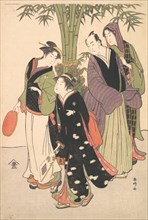 Kabuki Actors Segawa Kikunojo III and Ichikawa Monnosuke II and Two Courtesans Celebr..., ca. 1790s. Creator: Katsukawa Shunko.
