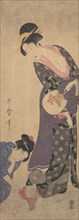 Two Women with a Baby who is Playing on the Floor, ca. 1793. Creator: Kitagawa Utamaro.