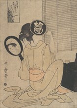 Takashima Ohisa Using Two Mirrors to Observe Her Coiffure, ca. 1795. Creator: Kitagawa Utamaro.